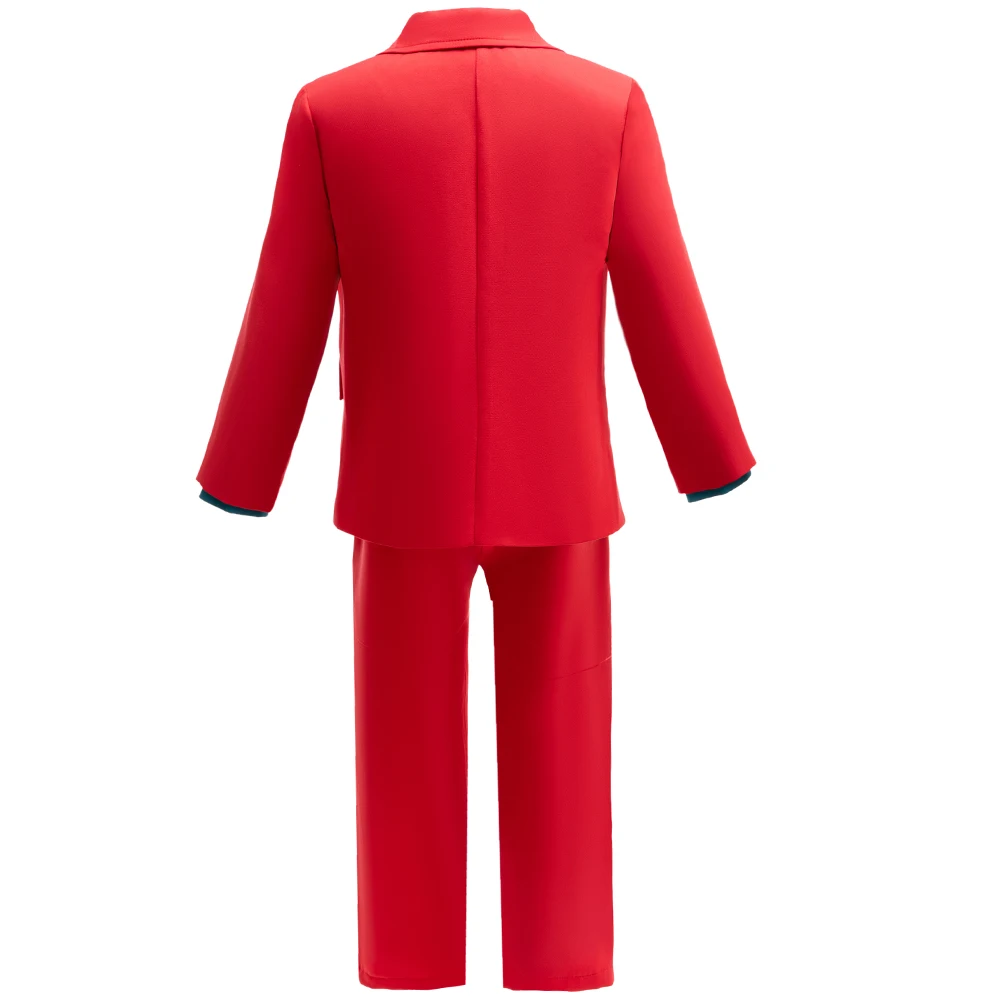 Boys Clown Cosplay Halloween Costume Red Suits Kids Jacket Shirt Vest Pants Suits For Movie Circus Joker Party Carnival Outfit