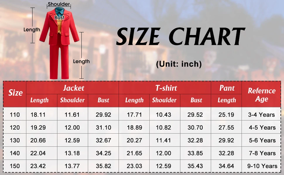 Boys Clown Cosplay Halloween Costume Red Suits Kids Jacket Shirt Vest Pants Suits For Movie Circus Joker Party Carnival Outfit