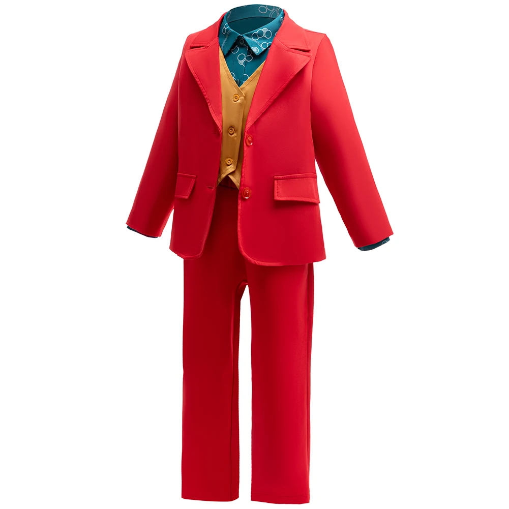 Boys Clown Cosplay Halloween Costume Red Suits Kids Jacket Shirt Vest Pants Suits For Movie Circus Joker Party Carnival Outfit
