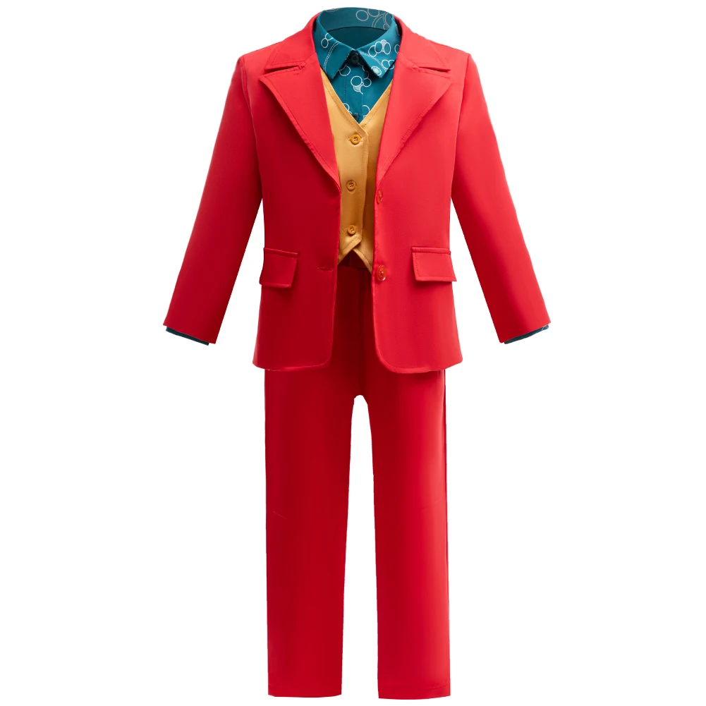 Boys Clown Cosplay Halloween Costume Red Suits Kids Jacket Shirt Vest Pants Suits For Movie Circus Joker Party Carnival Outfit