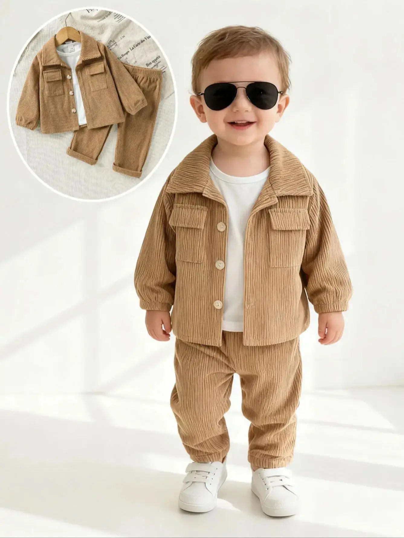 Four-Season Baby Boy Jacket and Pants Two-Piece Set, Stylish and Versatile, Suitable for Everyday Wear, Classic and Durable for Outings