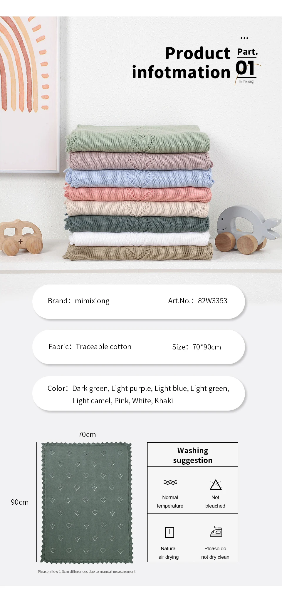 Baby Blanket Cotton 100*80cm Soft Knitted Newborn Boys Girls Stroller Swaddle Wrap Blanket Dual-Use Infant Crib Bedding Cellular