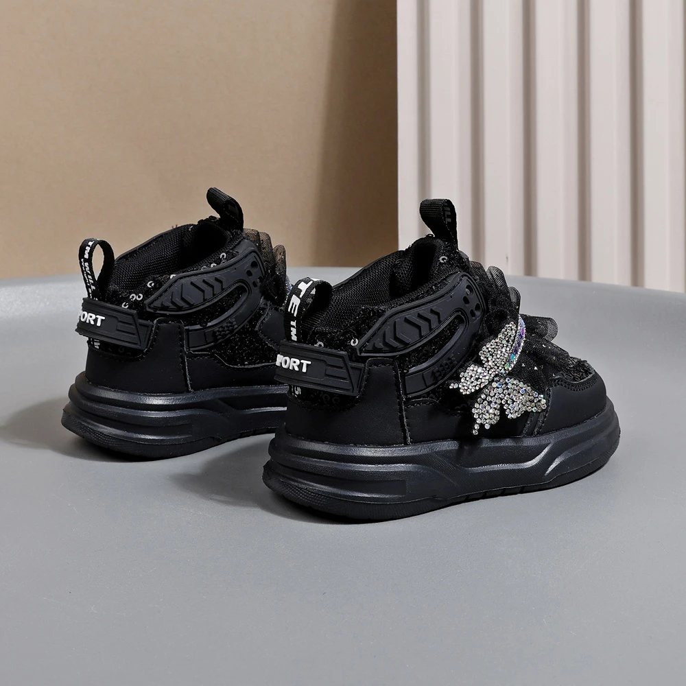 2025 New Autumn Children Shoes Leather Toddler Kids Sport Shoes Bling Cute Butterfly Soft Sole Fashion Girls Sneakers