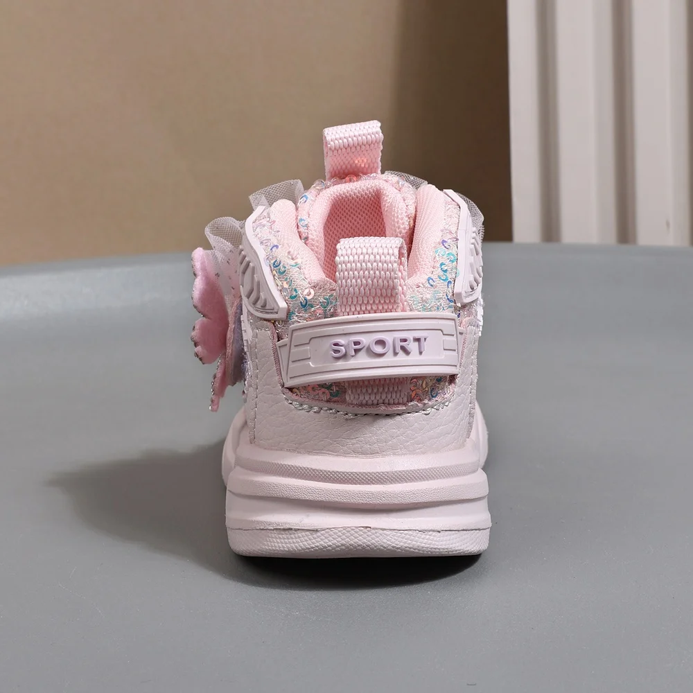 2025 New Autumn Children Shoes Leather Toddler Kids Sport Shoes Bling Cute Butterfly Soft Sole Fashion Girls Sneakers