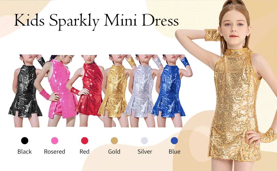 LOlanta Girls Sequins Dance Clothes Dress 4-12 Years Sparkle Hip Hop Jazz Dance Outfit, Sleeveless Top and Shorts