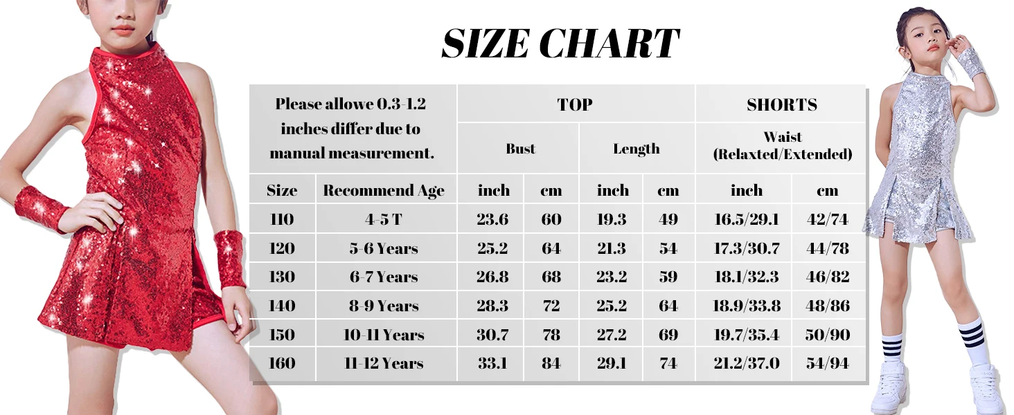 LOlanta Girls Sequins Dance Clothes Dress 4-12 Years Sparkle Hip Hop Jazz Dance Outfit, Sleeveless Top and Shorts