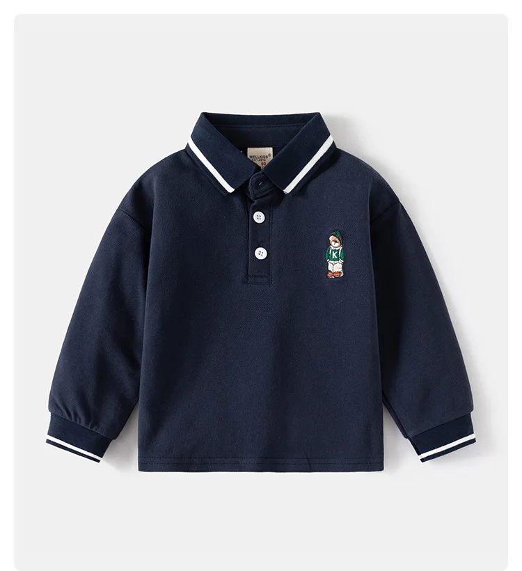 Boys Polo Shirts Long Sleeve 100Cotton Spring Autumn Kids Clothes Cute Bear Boutique Toddler Boy Polo Shirt 1 to 2 3 4 5 6 Years
