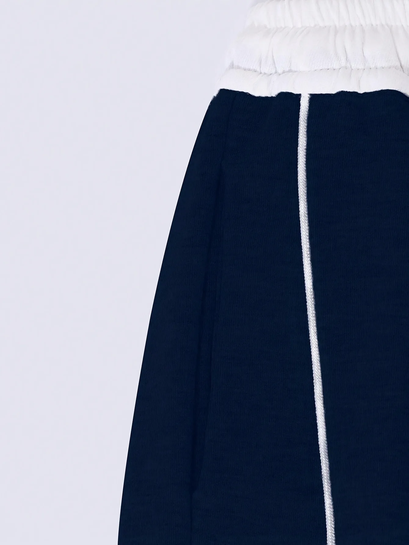 Kids Girls 1-Piece Wide Leg Sweatpants, Navy White Elastic Drawstring Waist Casual Trousers With Double White Side Strip Loose J