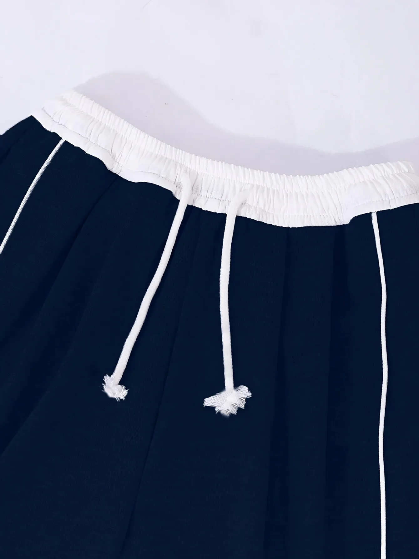 Kids Girls 1-Piece Wide Leg Sweatpants, Navy White Elastic Drawstring Waist Casual Trousers With Double White Side Strip Loose J