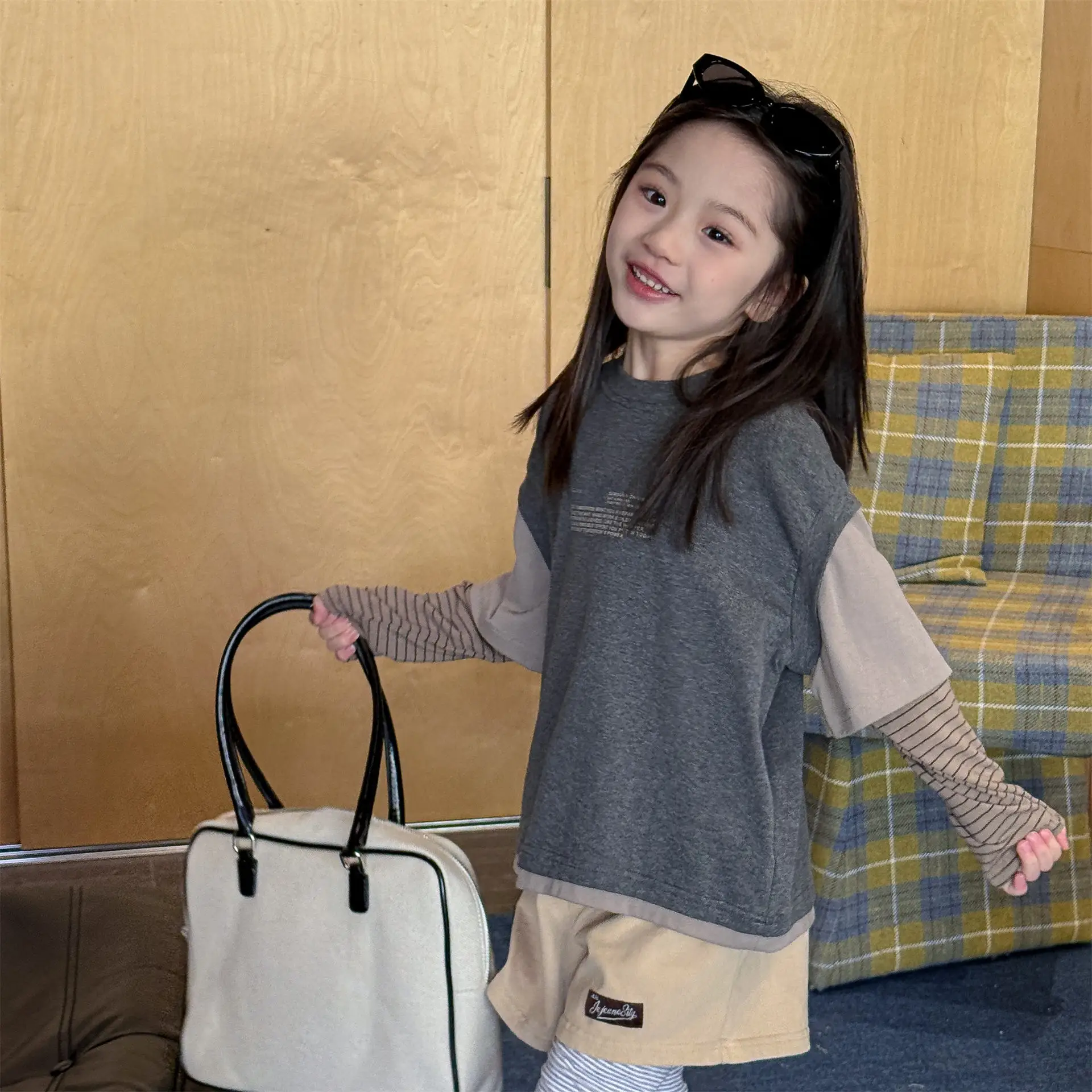 2026 Spring New Children Long Sleeve T Shirts Fashion Girls False Two Piece T Shirts Kids Casual Tops Baby Boy Cotton Tees