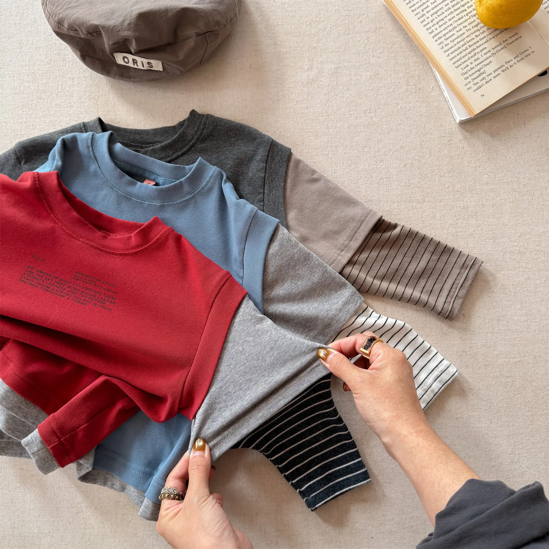 2026 Spring New Children Long Sleeve T Shirts Fashion Girls False Two Piece T Shirts Kids Casual Tops Baby Boy Cotton Tees