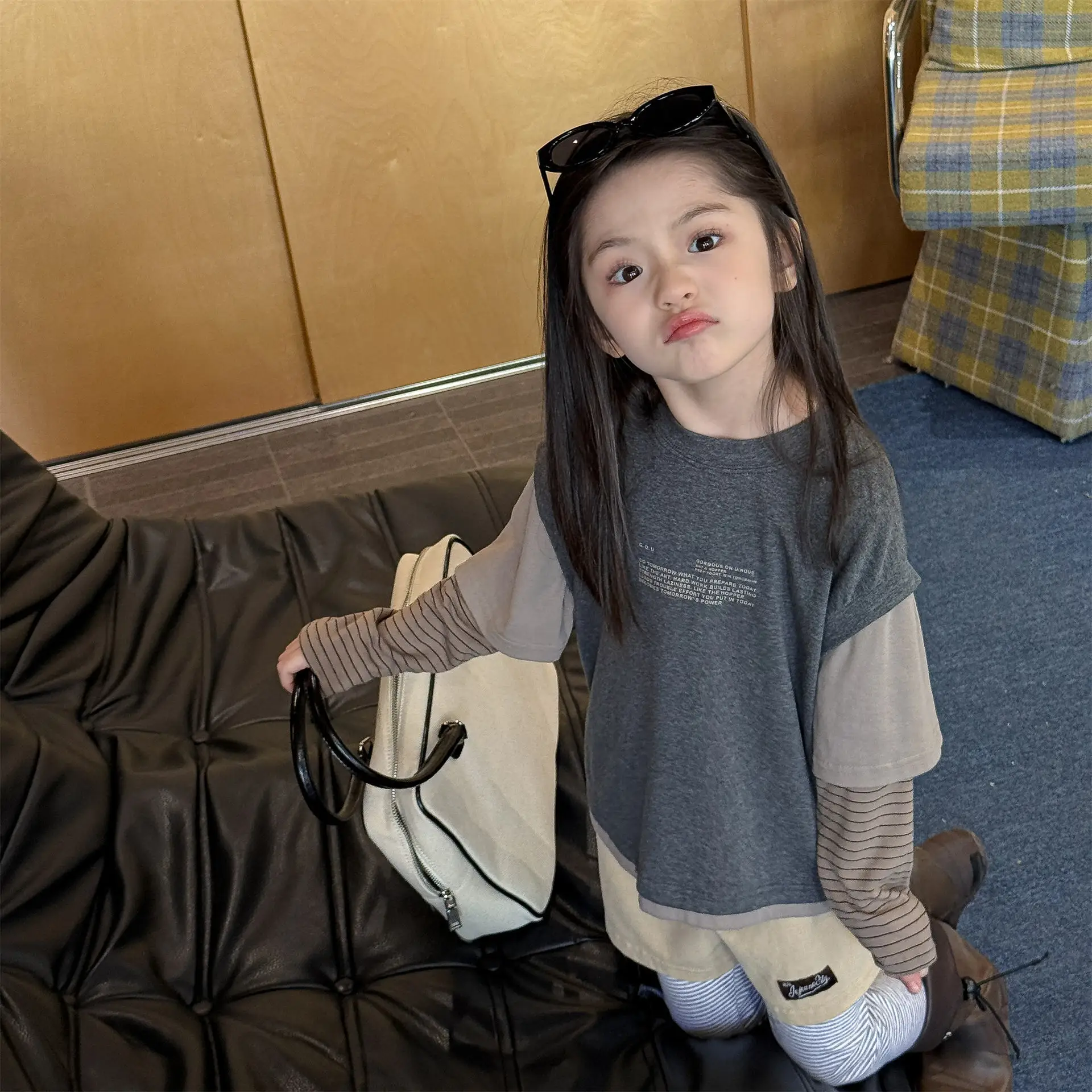 2026 Spring New Children Long Sleeve T Shirts Fashion Girls False Two Piece T Shirts Kids Casual Tops Baby Boy Cotton Tees