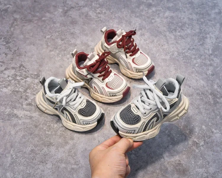 Boys Girls Running Shoes Mesh Breathable Children Sneakers Thick Soft Sole 2025 New Fashion Kids Sports Shoes for Students Trend