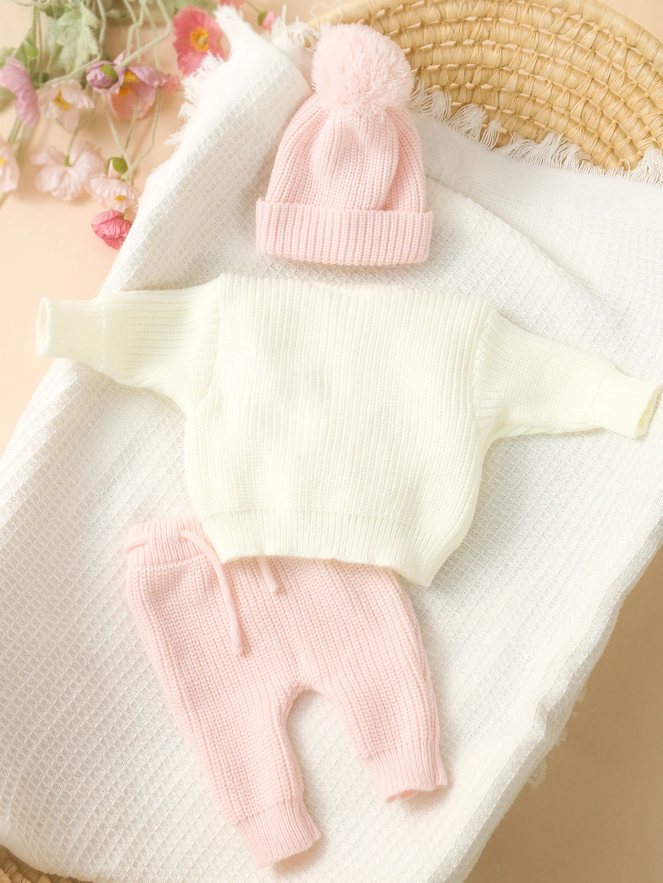 Ylsteed 3 Pcs Set Knitting Newborn Boy Photography Clothes "Just Arrived" Embroidery Khaki Baby Outfits Sweater Baby Shower Gift