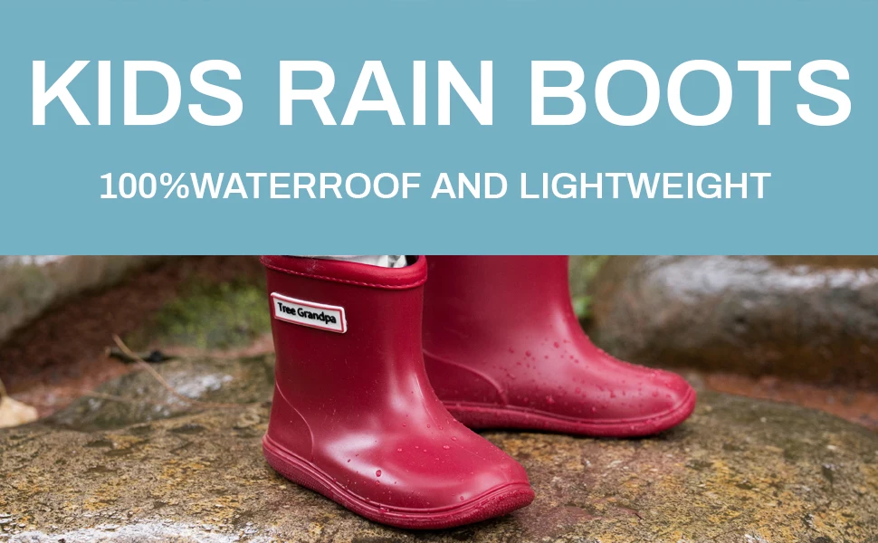 Tree Grandpa Toddler Rain Boots For Boys And Girls - Lightweight Flexible Rubber Kid Rain Boot With Non Slip Sole Slip-on Design