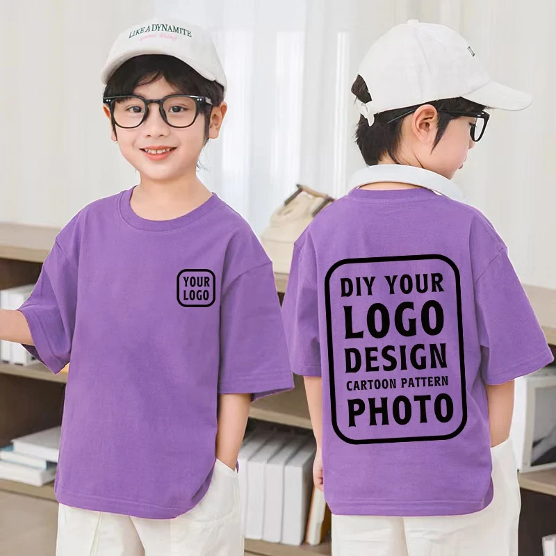 Pure Cotton Personalized Gift T-shirt Tops Custom T-shirts, Printed with Your Design, Logo Text Children's Round Neck Printed