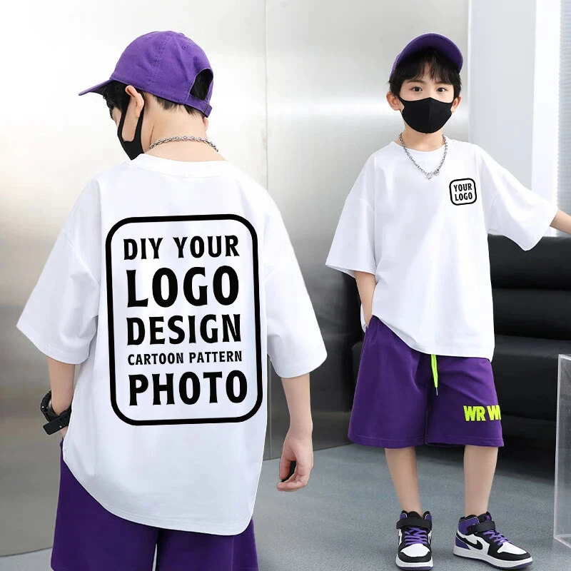 Pure Cotton Personalized Gift T-shirt Tops Custom T-shirts, Printed with Your Design, Logo Text Children's Round Neck Printed