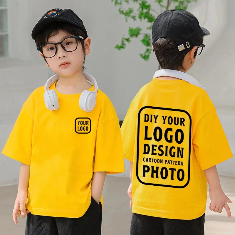 Pure Cotton Personalized Gift T-shirt Tops Custom T-shirts, Printed with Your Design, Logo Text Children's Round Neck Printed
