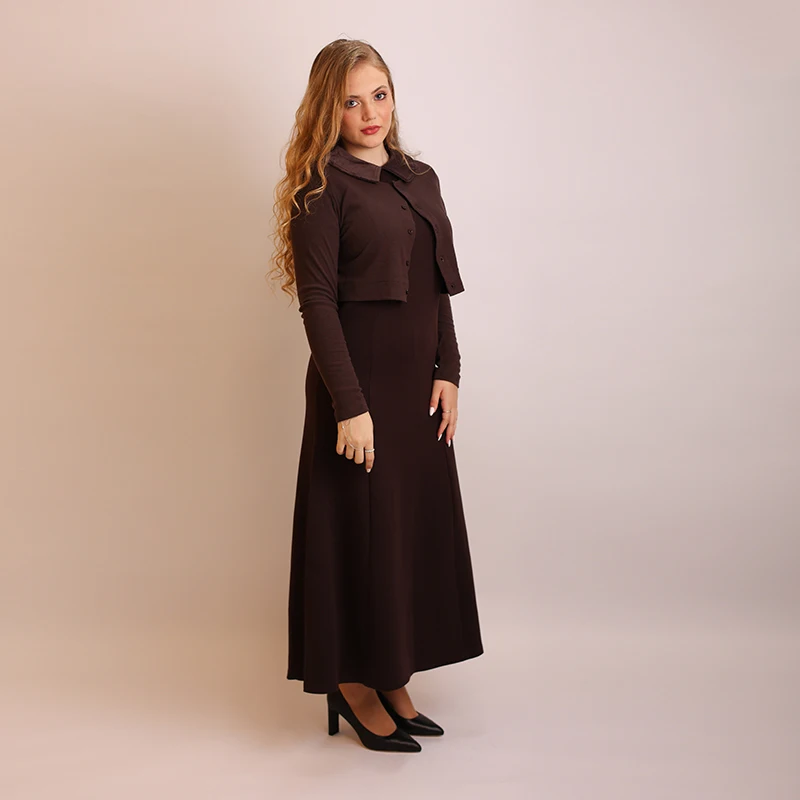 Shabbos Long Sleeve Knit Maxi Dress And Cardigan Set Square Collar Casual Outfit New Fall Collection XS-3XL