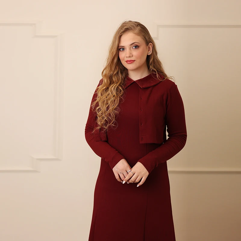 Shabbos Long Sleeve Knit Maxi Dress And Cardigan Set Square Collar Casual Outfit New Fall Collection XS-3XL