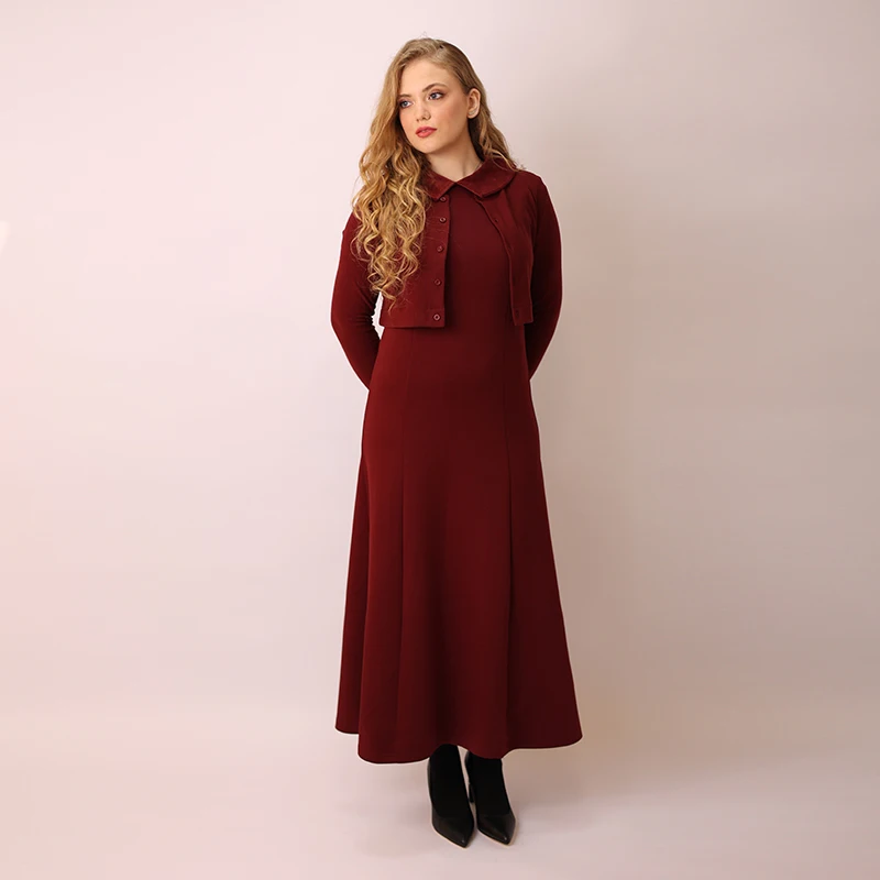 Shabbos Long Sleeve Knit Maxi Dress And Cardigan Set Square Collar Casual Outfit New Fall Collection XS-3XL