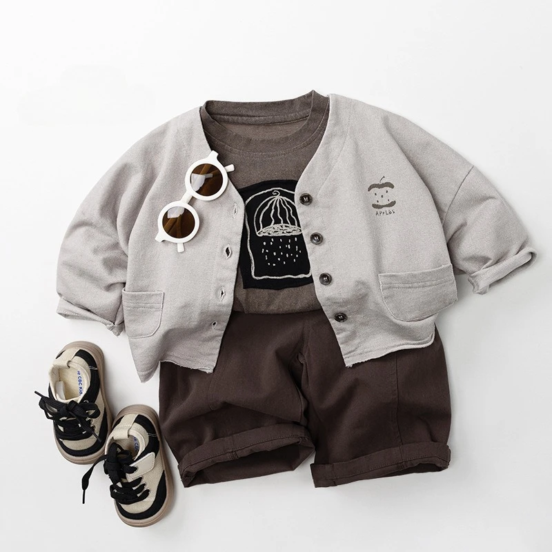 2026 Spring Children Casual Pants 1-6T Simple Style Girls Solid Color Wide Leg Pants Korean-style Boys One Button Loose Trousers