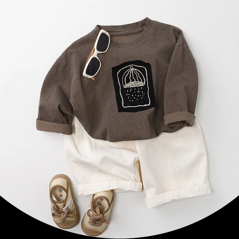 2026 Spring Children Casual Pants 1-6T Simple Style Girls Solid Color Wide Leg Pants Korean-style Boys One Button Loose Trousers