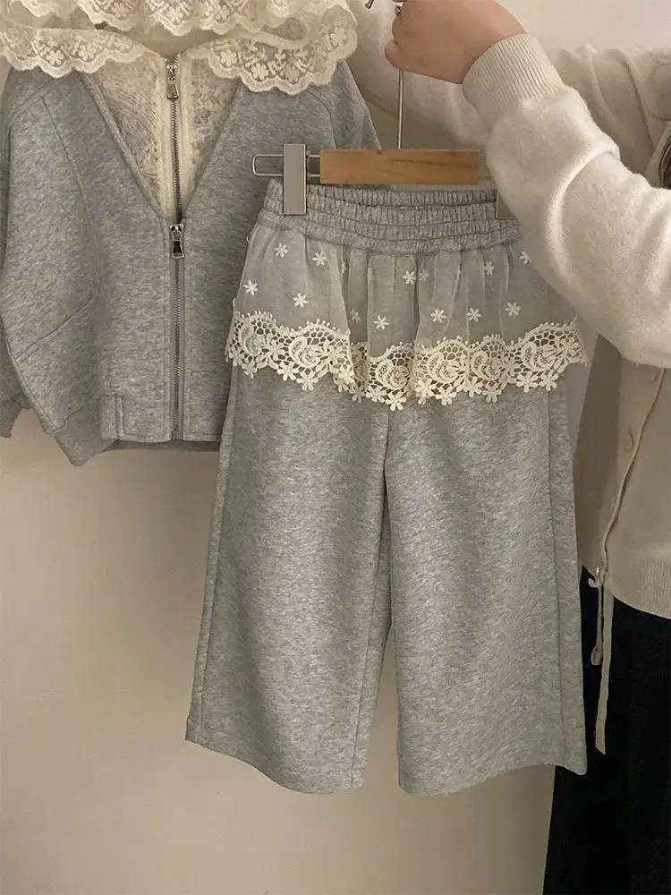 Girls' Korean Lace Hooded Cardigan + Apron Dress – 2-Piece Spring Casual Outfit for Toddler, Soft Daily Wear Baby Girl Clothes
