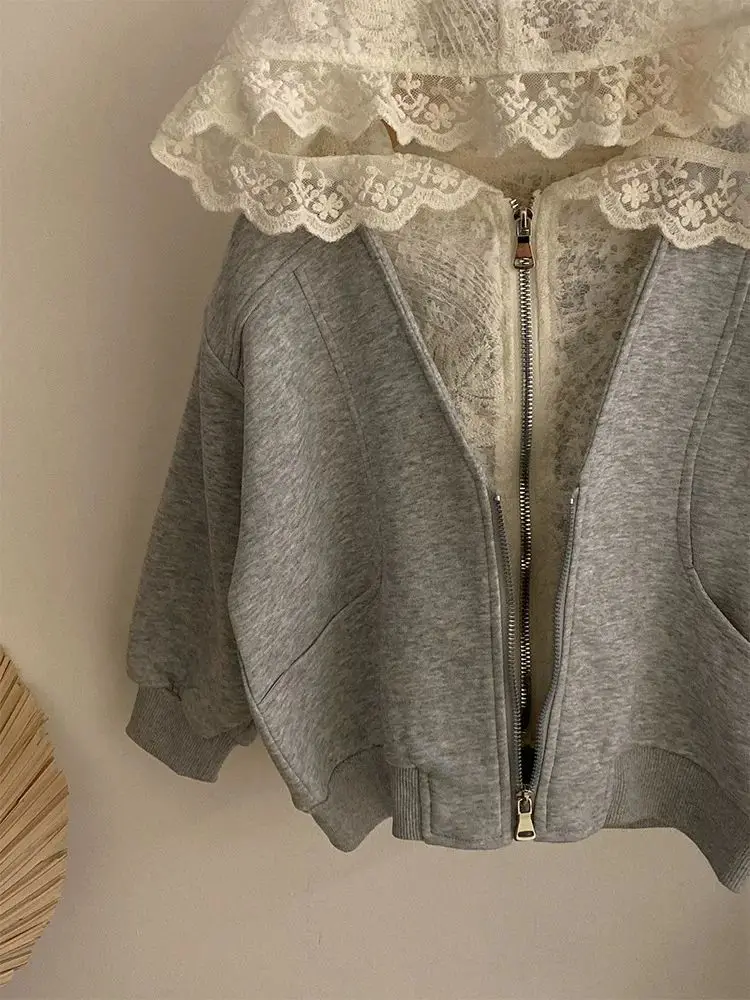 Girls' Korean Lace Hooded Cardigan + Apron Dress – 2-Piece Spring Casual Outfit for Toddler, Soft Daily Wear Baby Girl Clothes
