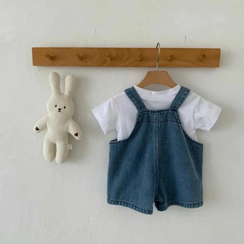 2024 Summer Baby Clothing Set Toddler Girls Clothes Suit Infant Tee and Denim Overall Boys Outfit