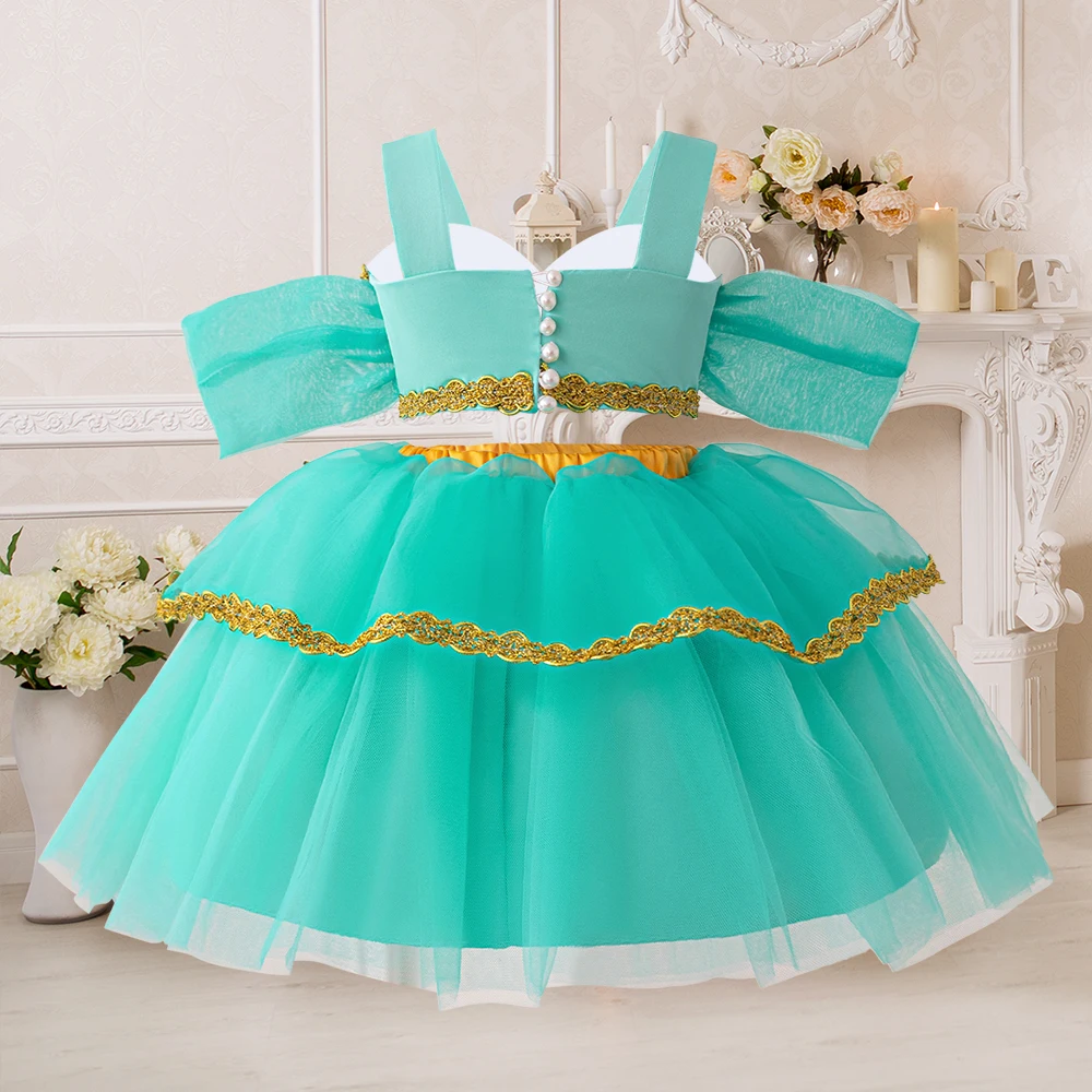 Baby Girls Jasmine Princess Dresses Girl Cosplay Party Dress Toddler Birthday Baptism Tulle Gown Kids Christmas Pageant Costumes