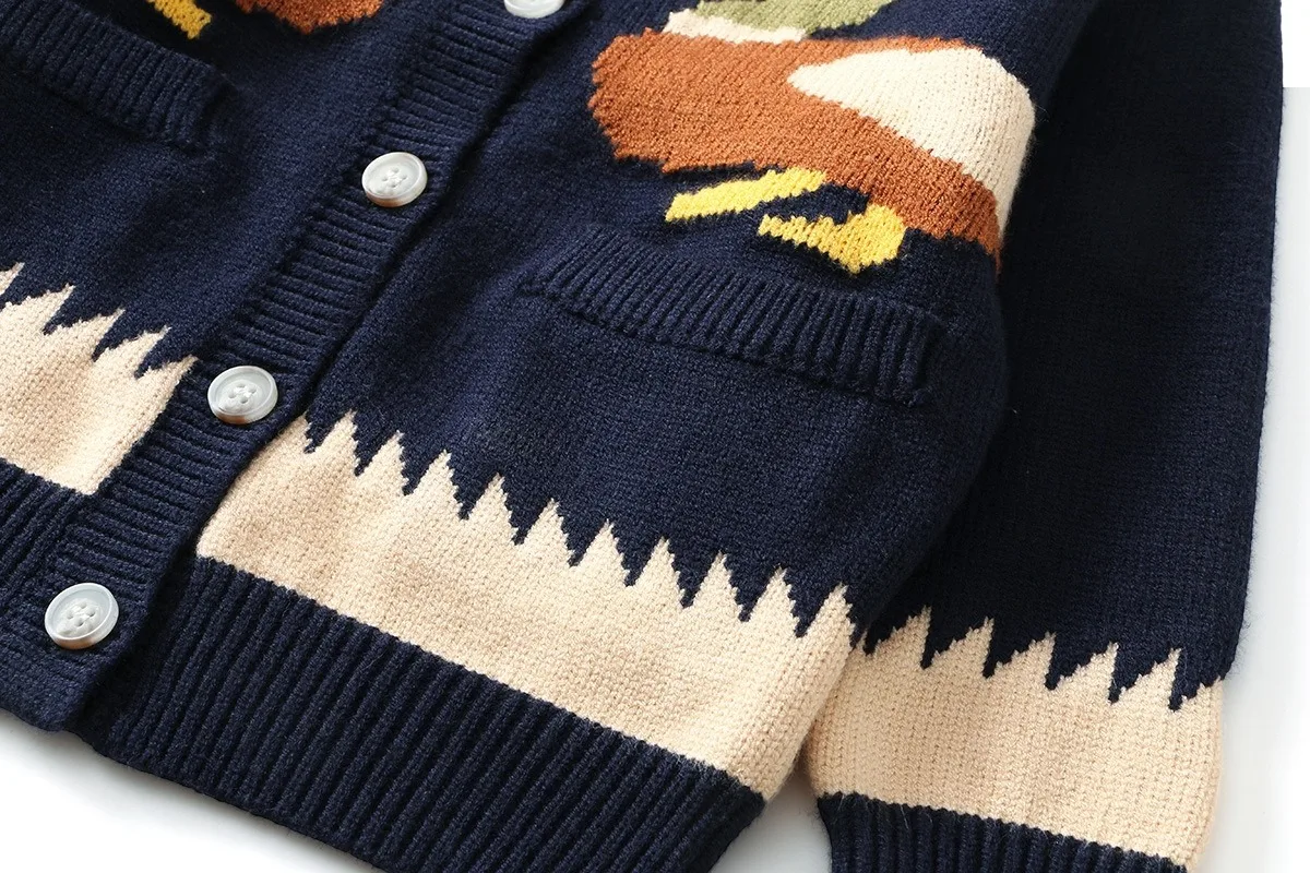 Ircomll Autumn New Thick 1-6Y Kids Knitted Cardigan Cute Duck Pattern Children Sweater Outerwear For Baby Boys Girls Daily Wear