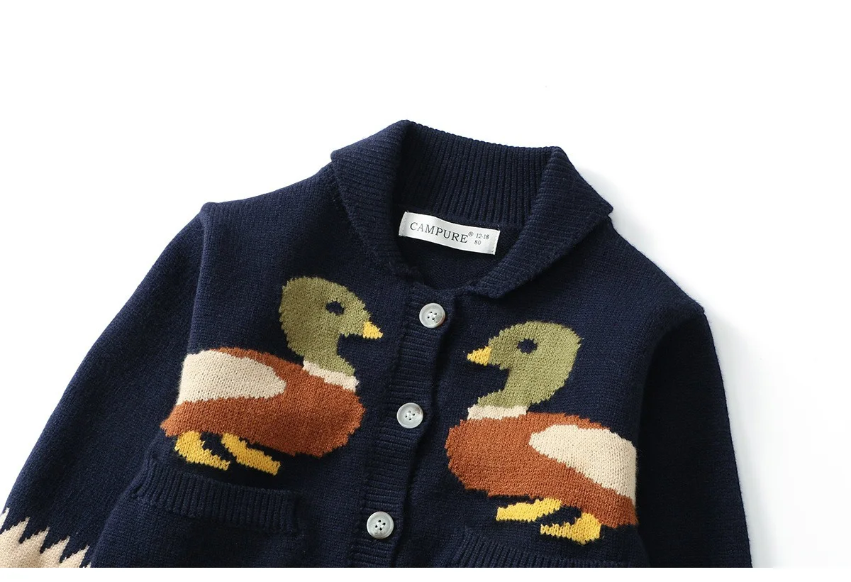 Ircomll Autumn New Thick 1-6Y Kids Knitted Cardigan Cute Duck Pattern Children Sweater Outerwear For Baby Boys Girls Daily Wear