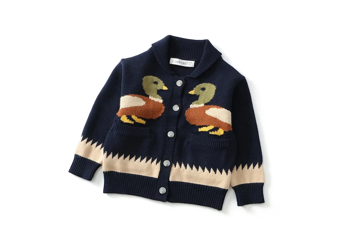 Ircomll Autumn New Thick 1-6Y Kids Knitted Cardigan Cute Duck Pattern Children Sweater Outerwear For Baby Boys Girls Daily Wear