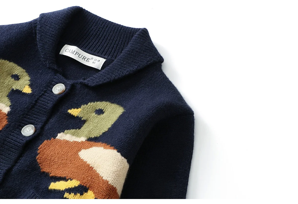 Ircomll Autumn New Thick 1-6Y Kids Knitted Cardigan Cute Duck Pattern Children Sweater Outerwear For Baby Boys Girls Daily Wear