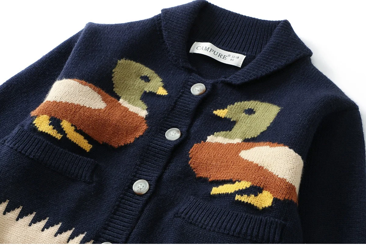 Ircomll Autumn New Thick 1-6Y Kids Knitted Cardigan Cute Duck Pattern Children Sweater Outerwear For Baby Boys Girls Daily Wear