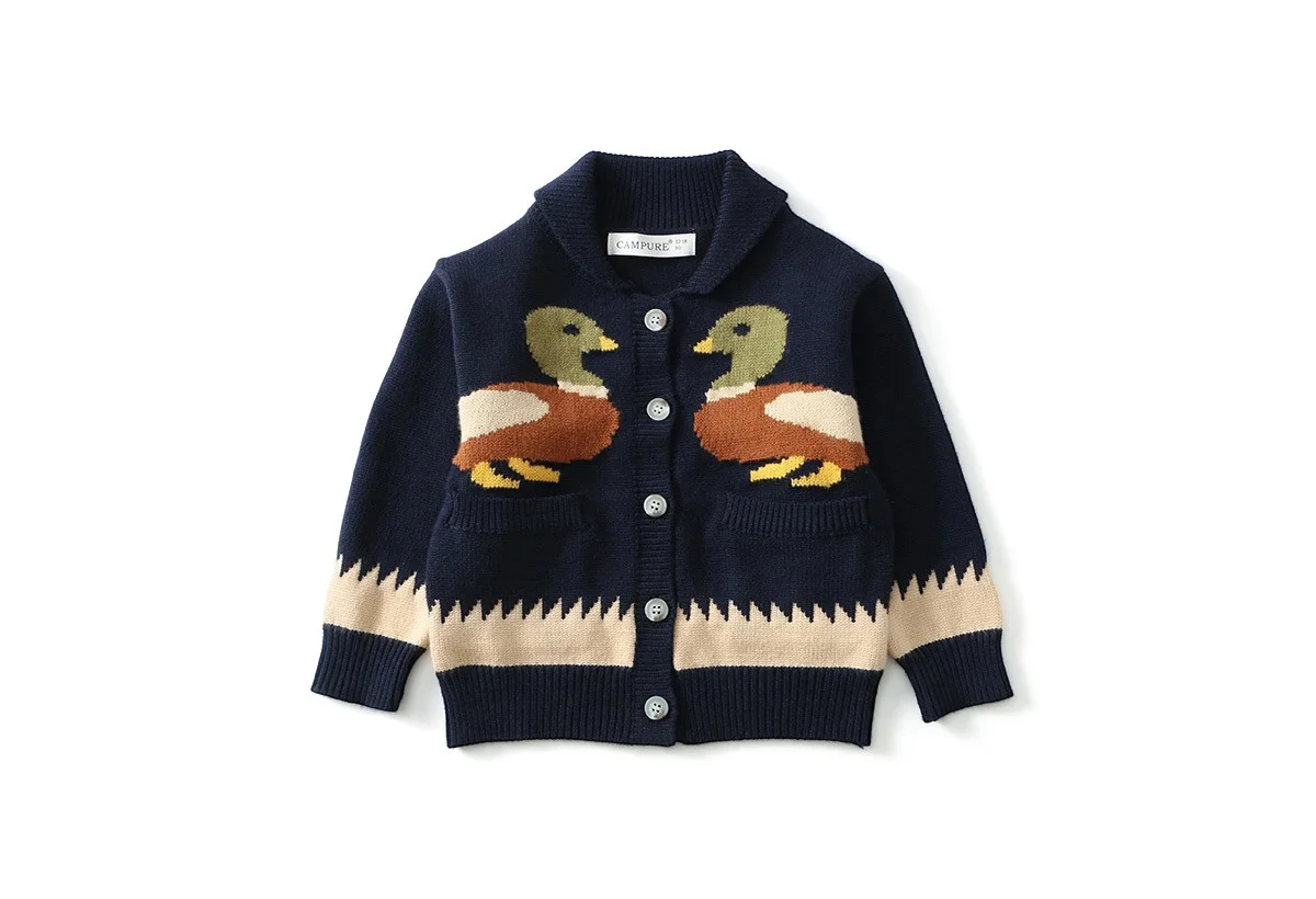 Ircomll Autumn New Thick 1-6Y Kids Knitted Cardigan Cute Duck Pattern Children Sweater Outerwear For Baby Boys Girls Daily Wear
