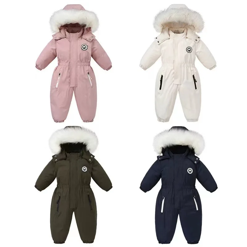 AYNIGIELL Winter for Children 2-5 Years Thick Warm Infant Overalls Baby Girls Boys Cotton Hooded Jumpsuit Outdoor Ski Snowsuit