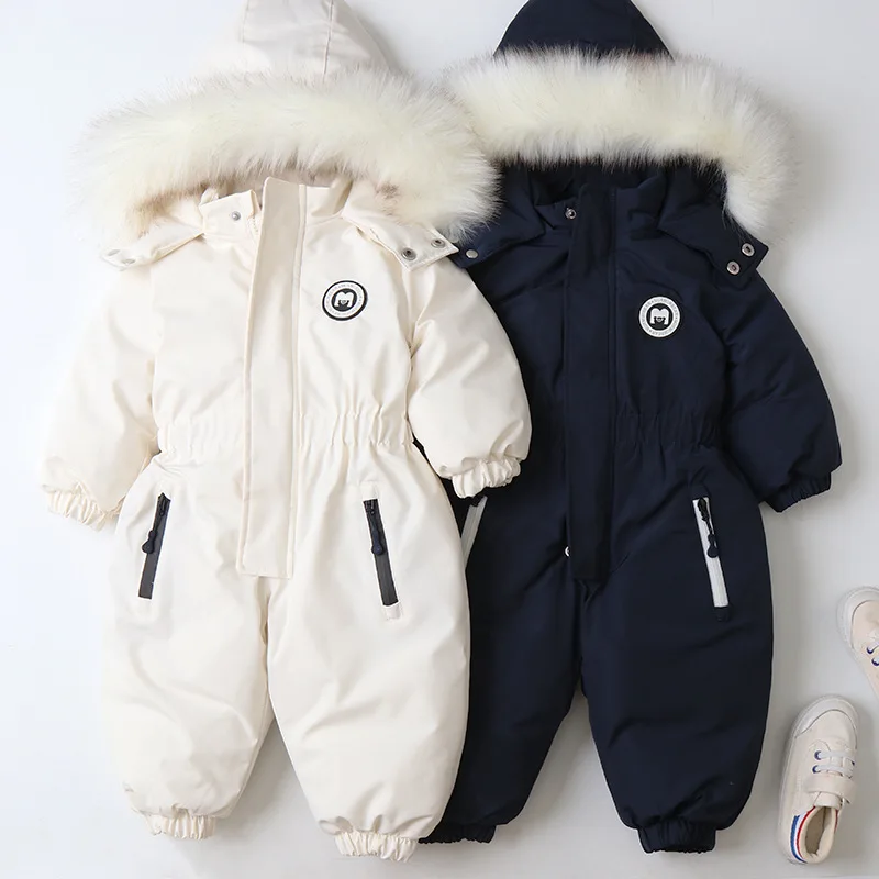 AYNIGIELL Winter for Children 2-5 Years Thick Warm Infant Overalls Baby Girls Boys Cotton Hooded Jumpsuit Outdoor Ski Snowsuit