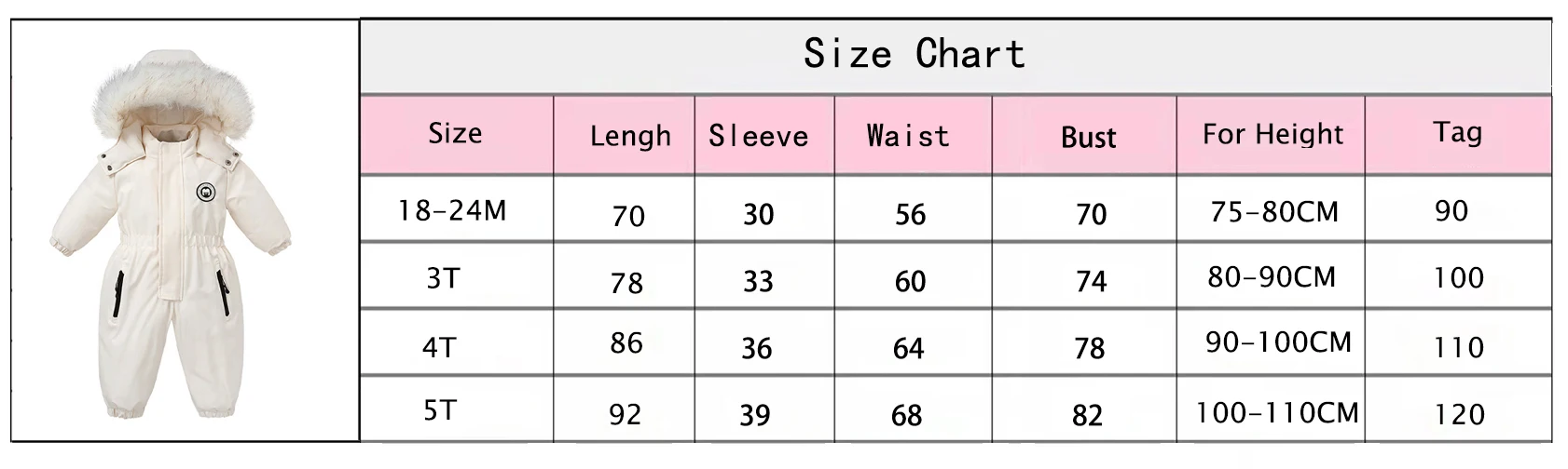 AYNIGIELL Winter for Children 2-5 Years Thick Warm Infant Overalls Baby Girls Boys Cotton Hooded Jumpsuit Outdoor Ski Snowsuit