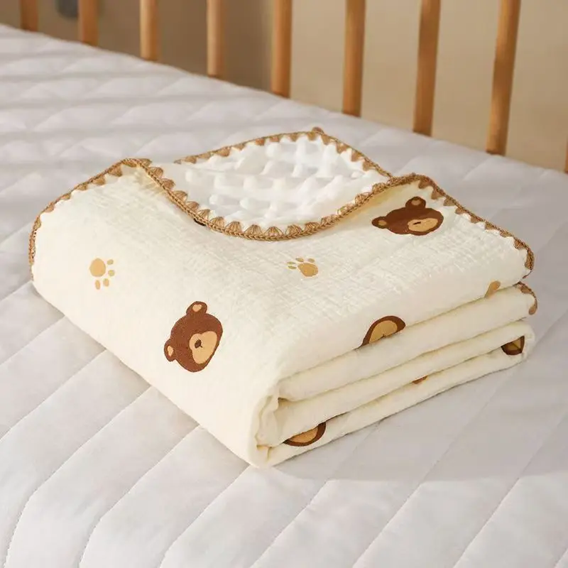 Newborn Bear Print Blanket Pure Cotton Double Gauze Blanket Baby Blanket Bath Towel Baby Blanket Baby Swaddle 100X100CM