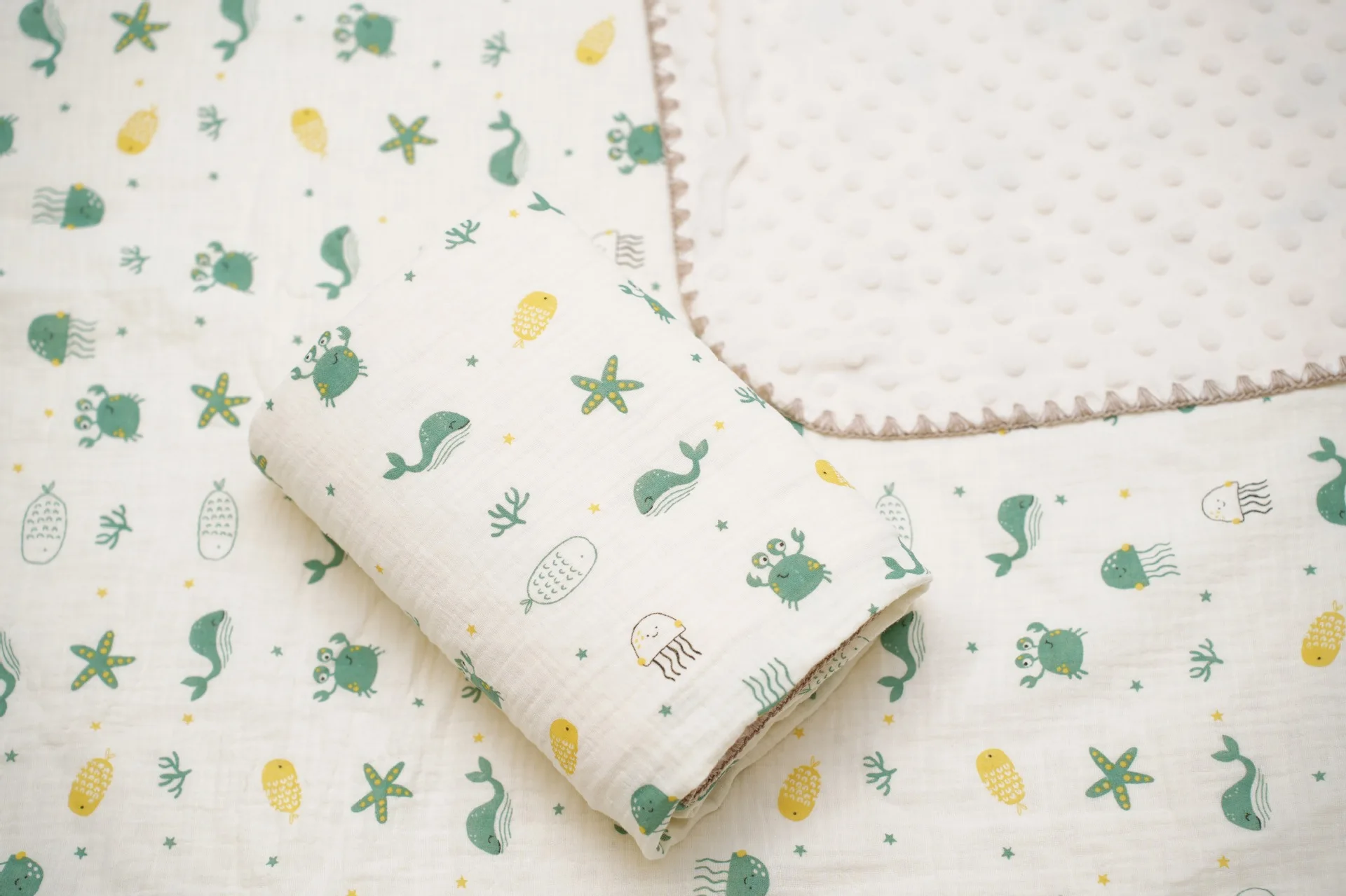 Newborn Bear Print Blanket Pure Cotton Double Gauze Blanket Baby Blanket Bath Towel Baby Blanket Baby Swaddle 100X100CM