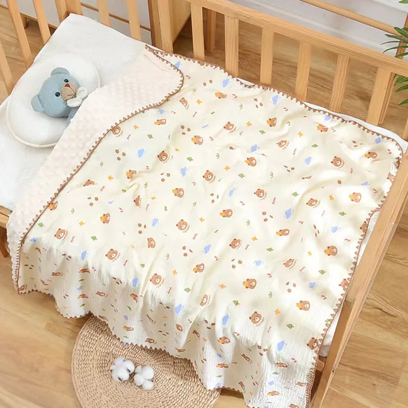 Newborn Bear Print Blanket Pure Cotton Double Gauze Blanket Baby Blanket Bath Towel Baby Blanket Baby Swaddle 100X100CM