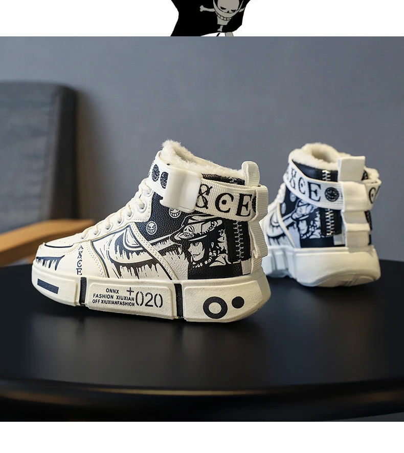 Boys' High-Top Sneakers 2025 Autumn/Winter New Style Children's Sports Shoes Buckle Student Soft-Soled Fleece Casual Shoes