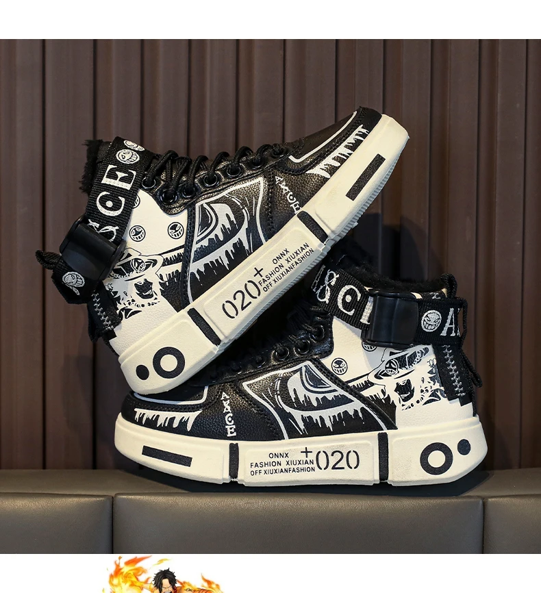 Boys' High-Top Sneakers 2025 Autumn/Winter New Style Children's Sports Shoes Buckle Student Soft-Soled Fleece Casual Shoes