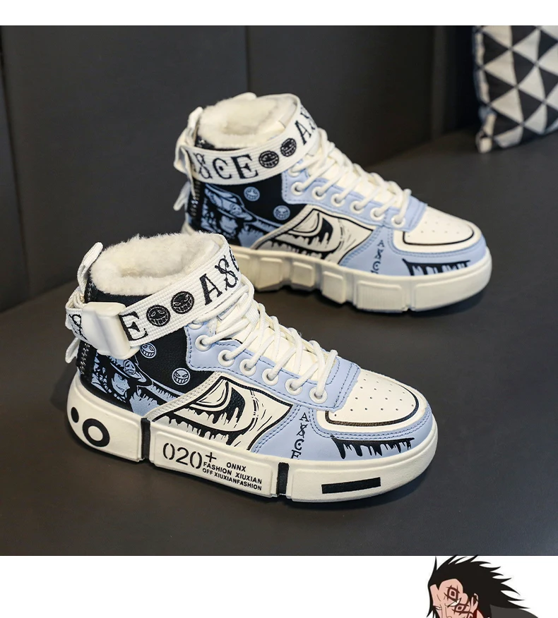 Boys' High-Top Sneakers 2025 Autumn/Winter New Style Children's Sports Shoes Buckle Student Soft-Soled Fleece Casual Shoes