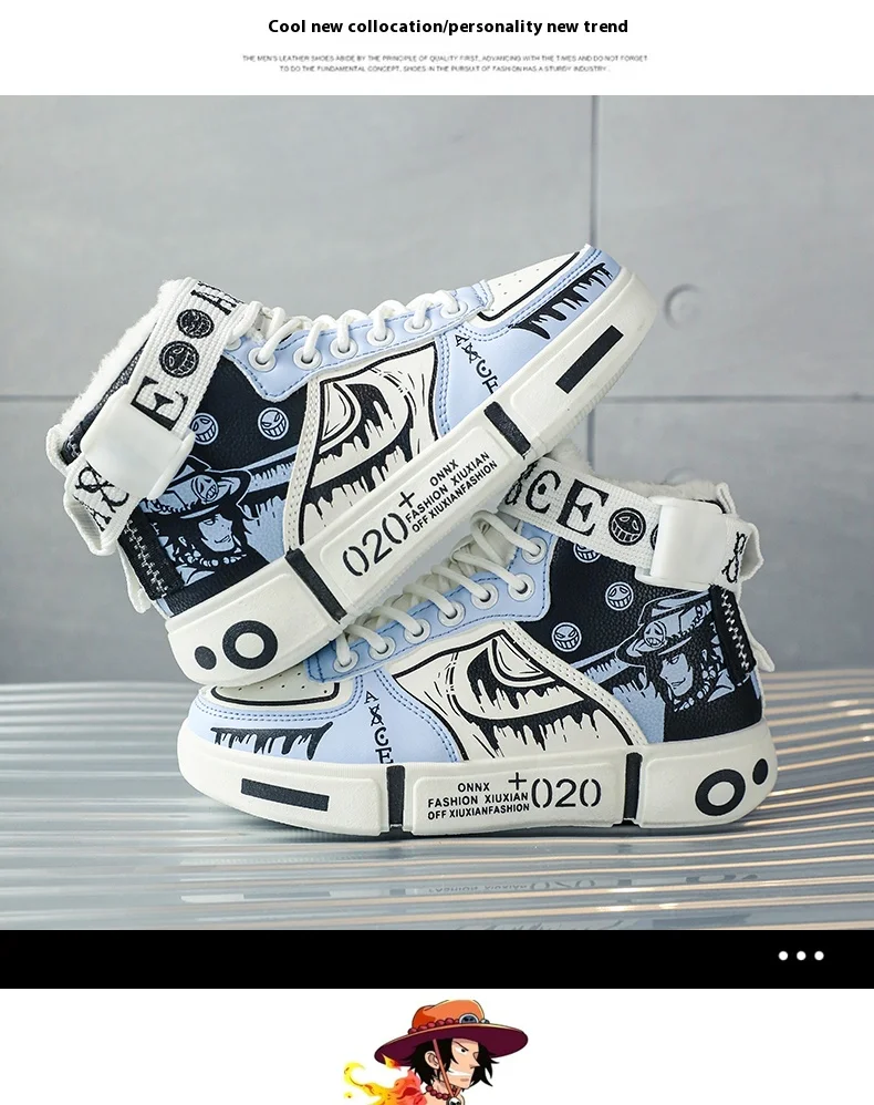 Boys' High-Top Sneakers 2025 Autumn/Winter New Style Children's Sports Shoes Buckle Student Soft-Soled Fleece Casual Shoes