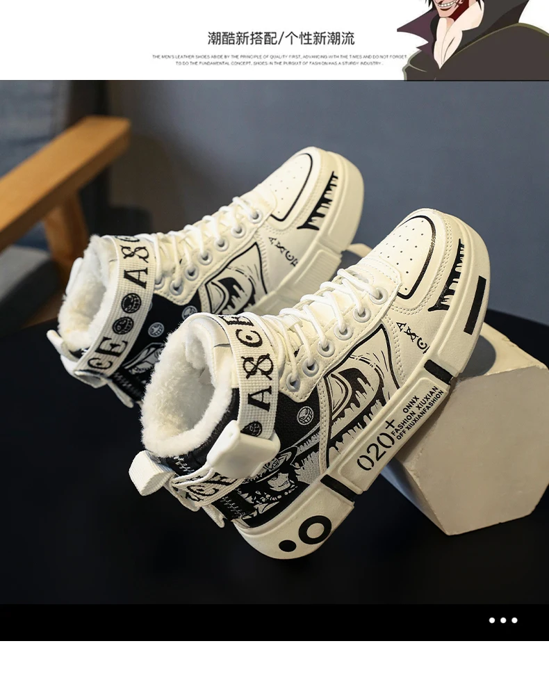 Boys' High-Top Sneakers 2025 Autumn/Winter New Style Children's Sports Shoes Buckle Student Soft-Soled Fleece Casual Shoes