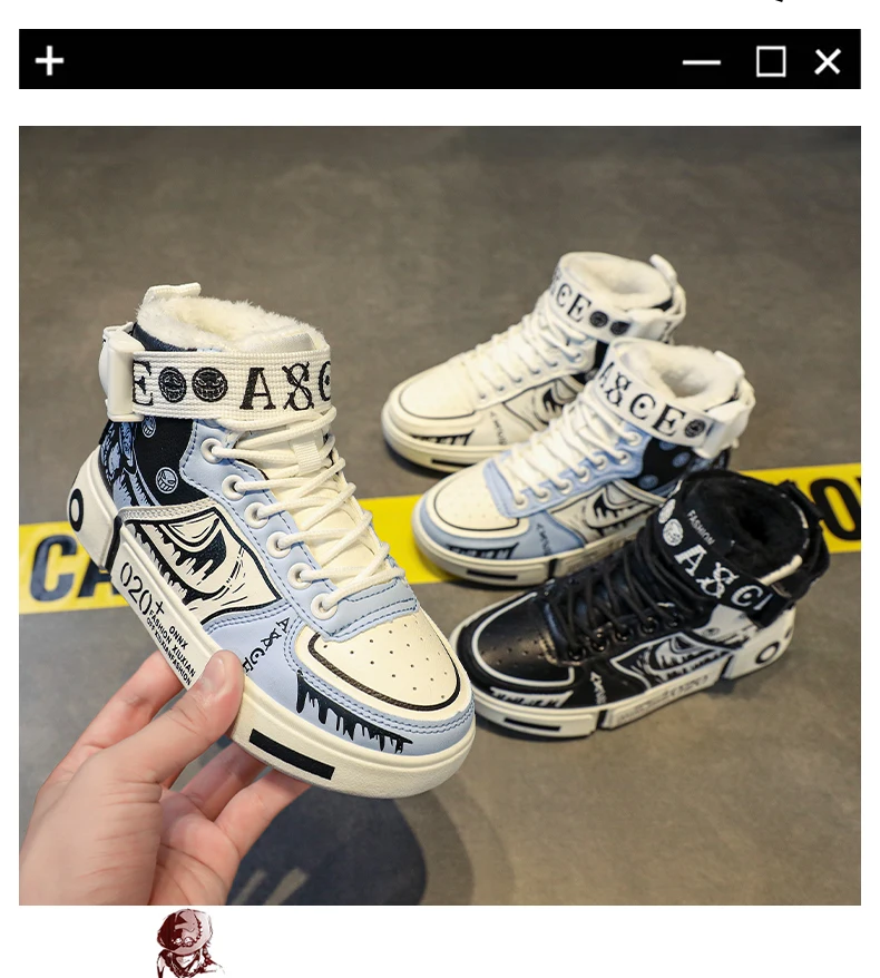 Boys' High-Top Sneakers 2025 Autumn/Winter New Style Children's Sports Shoes Buckle Student Soft-Soled Fleece Casual Shoes