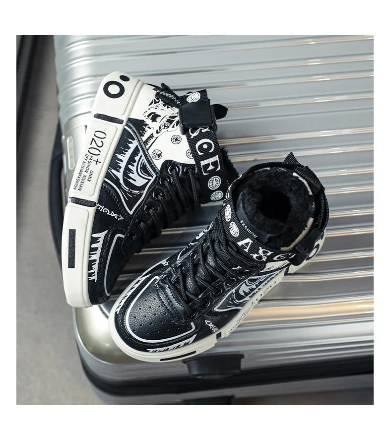 Boys' High-Top Sneakers 2025 Autumn/Winter New Style Children's Sports Shoes Buckle Student Soft-Soled Fleece Casual Shoes
